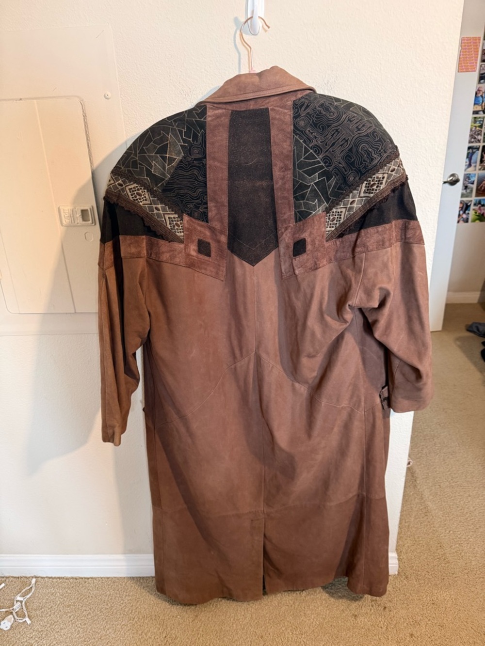Vintage Leather Western Duster Coat Southwestern Patchwork Thinsulate Jacket M L - Picture 3 of 7